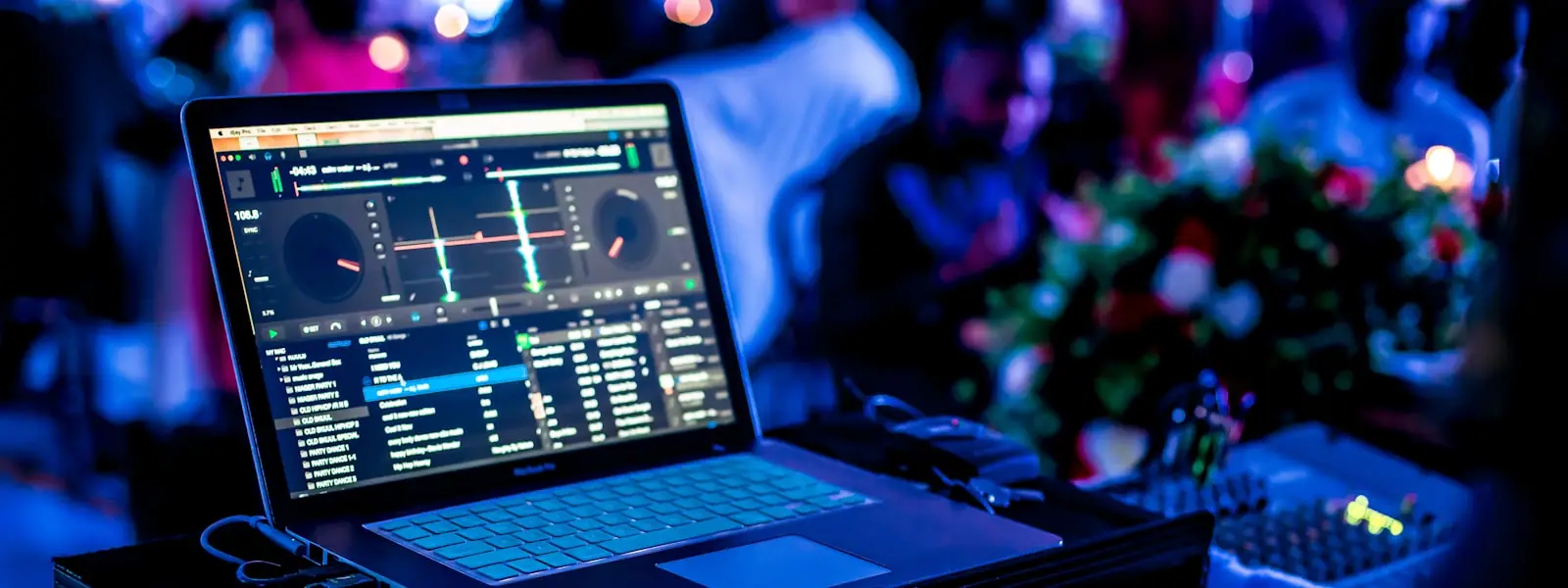 A powered-on DJ mixer